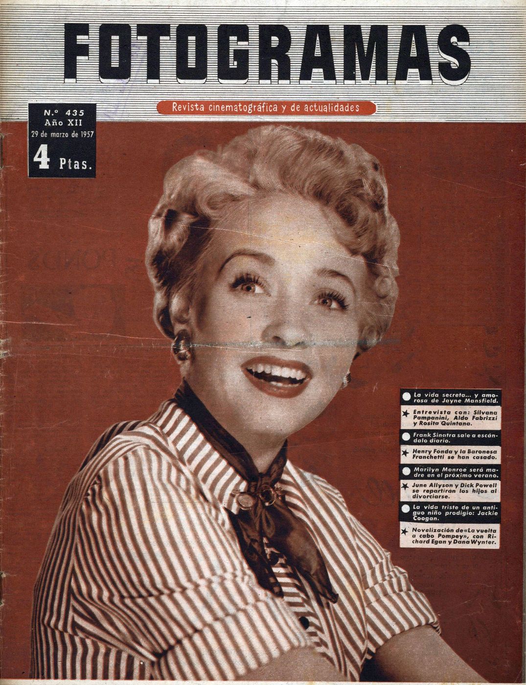FOTOGRAMAS magazine side cover Issue 435 29 March 1957