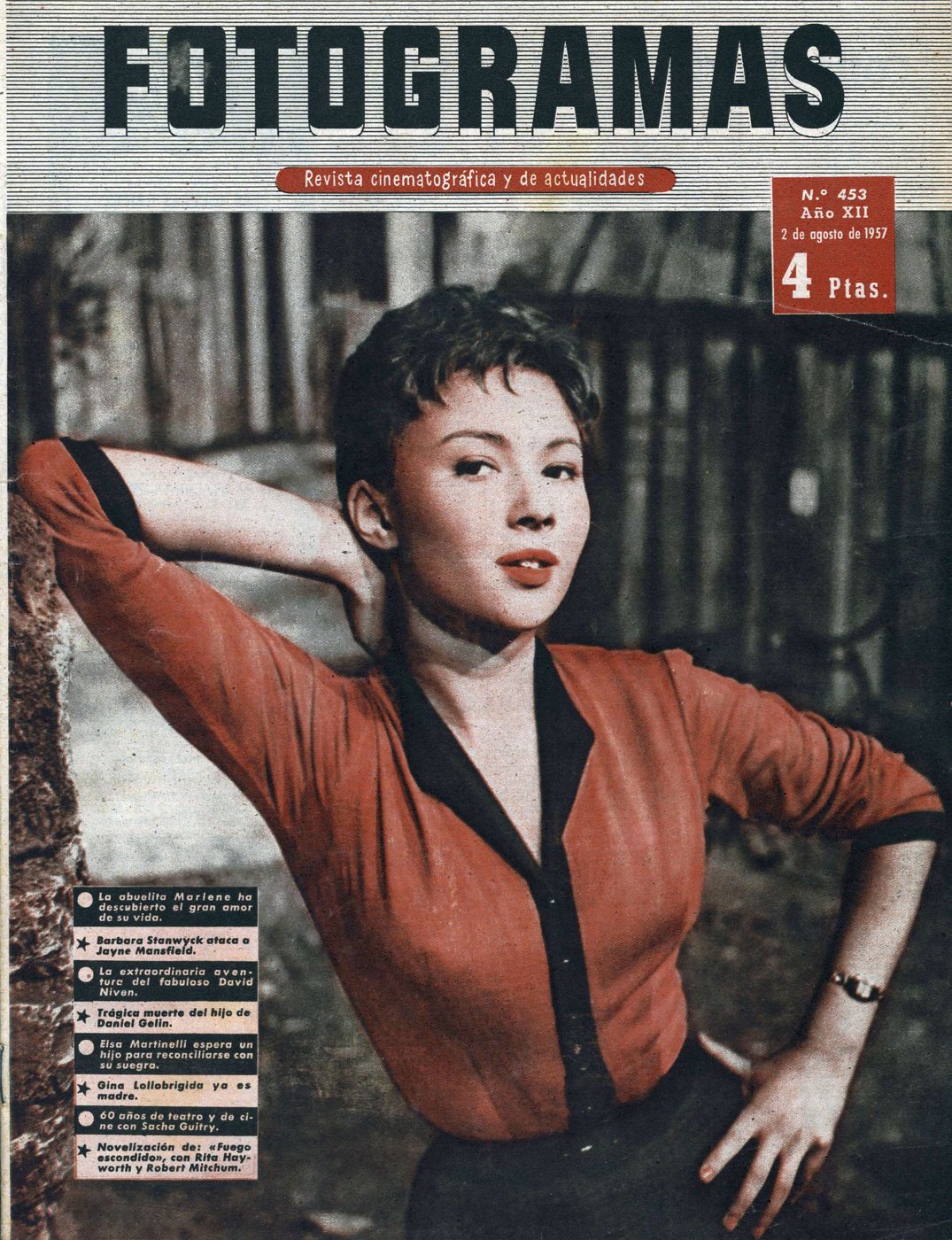 FOTOGRAMAS magazine side cover Issue 453 2 August 1957