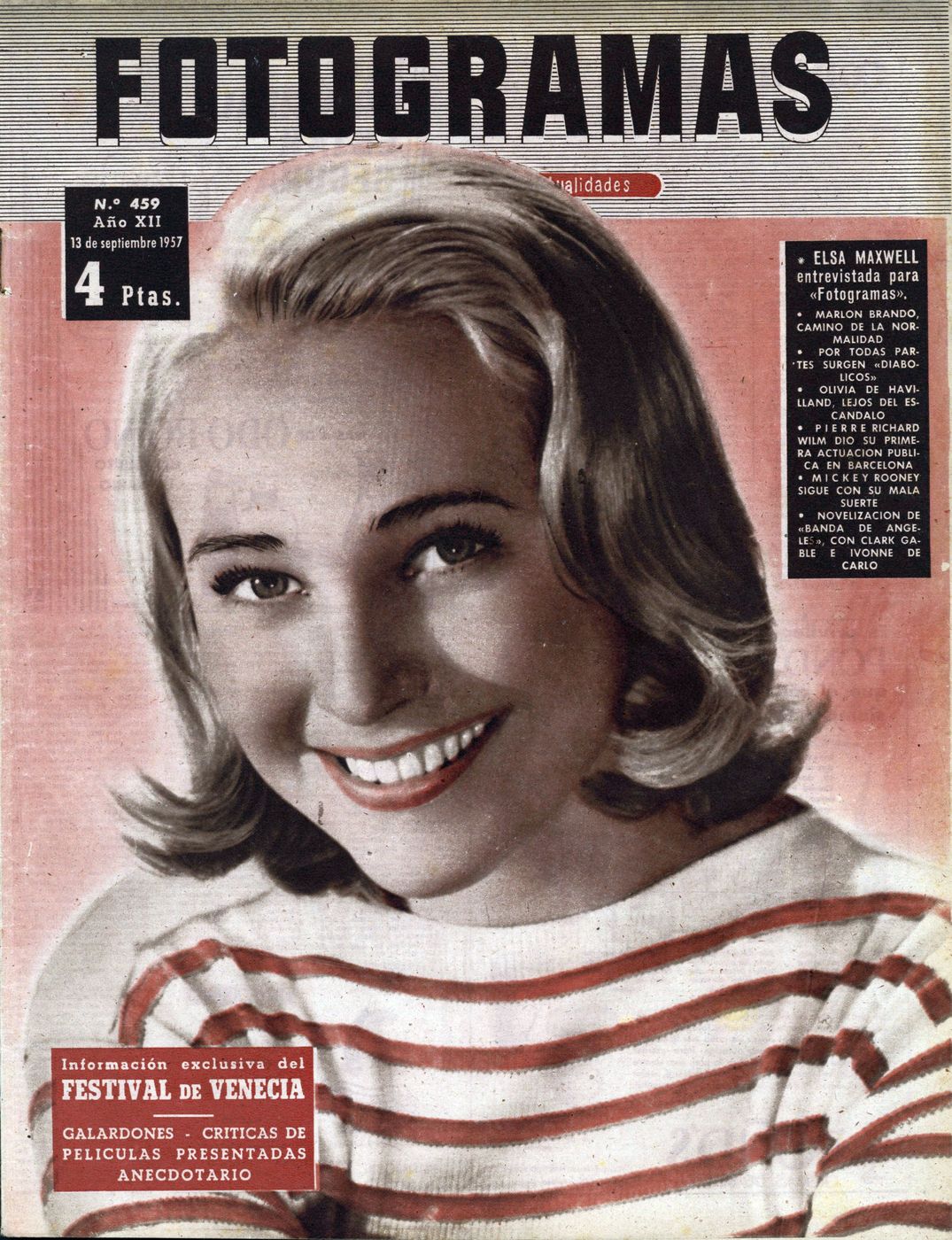 FOTOGRAMAS magazine side cover Issue 459 13 September 1957