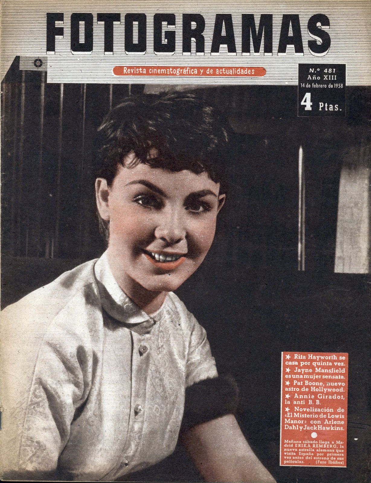 FOTOGRAMAS magazine side cover Issue 481 14 February 1958