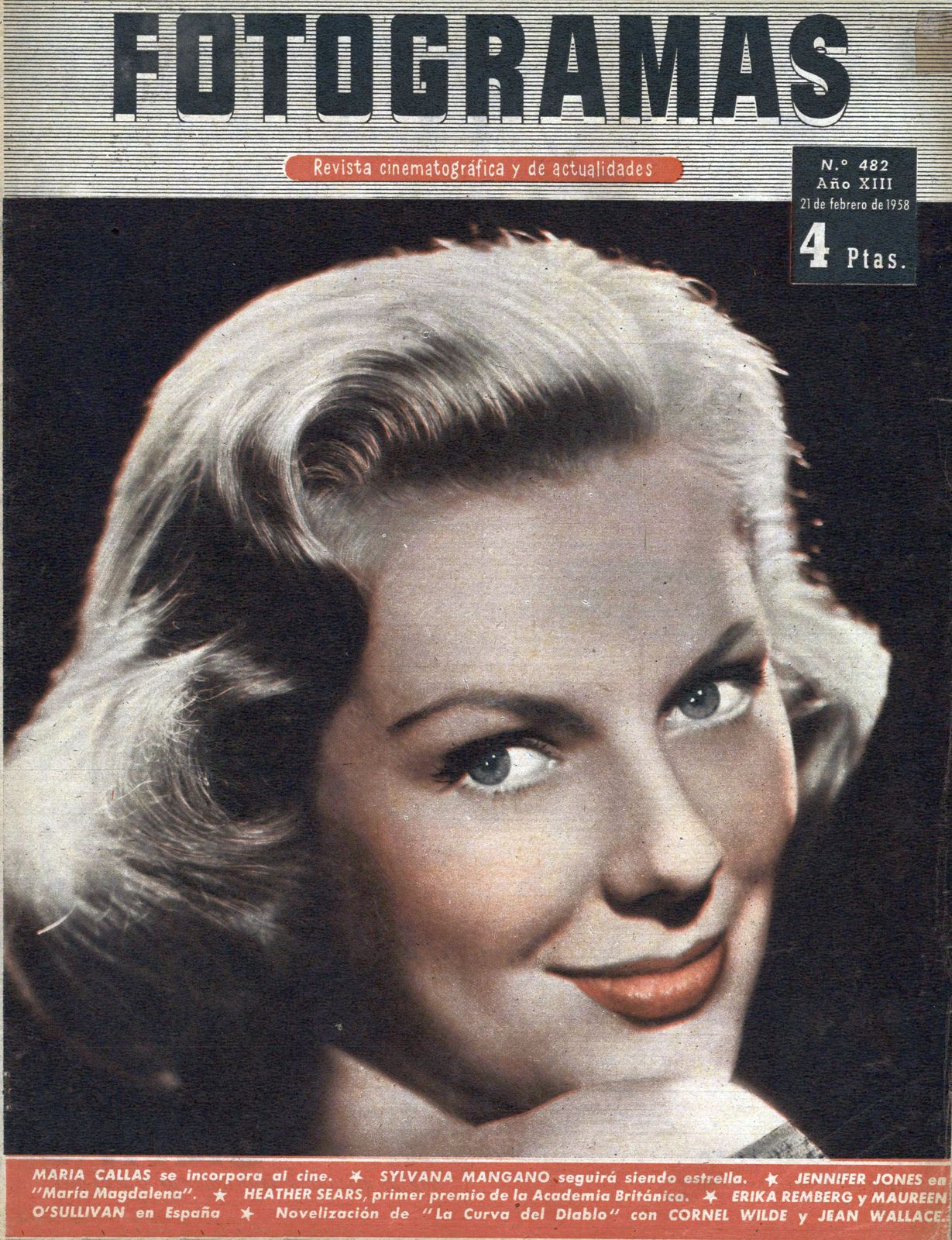 FOTOGRAMAS magazine side cover Issue 482 21 February 1958