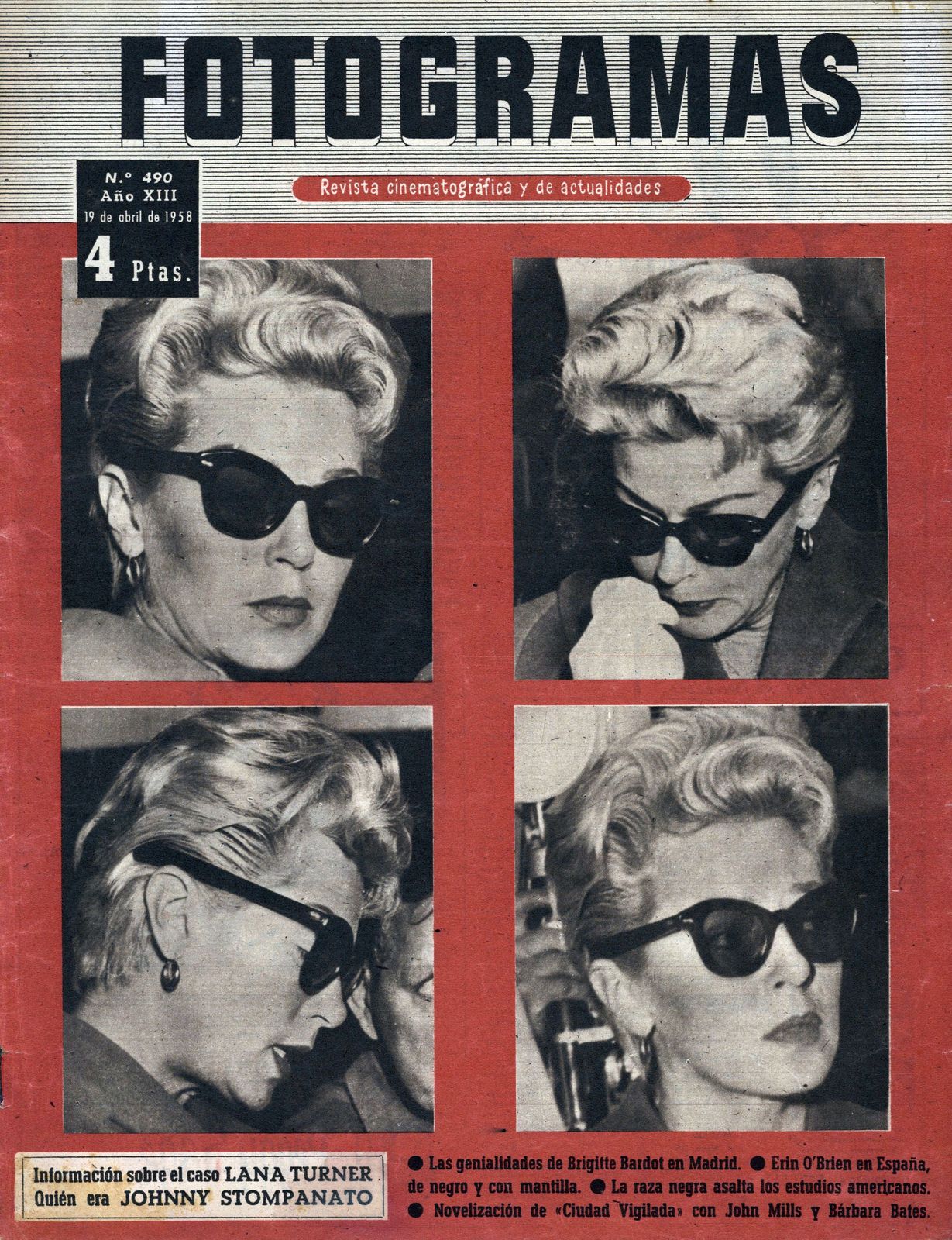 FOTOGRAMAS magazine side cover Issue 490 18 April 1958