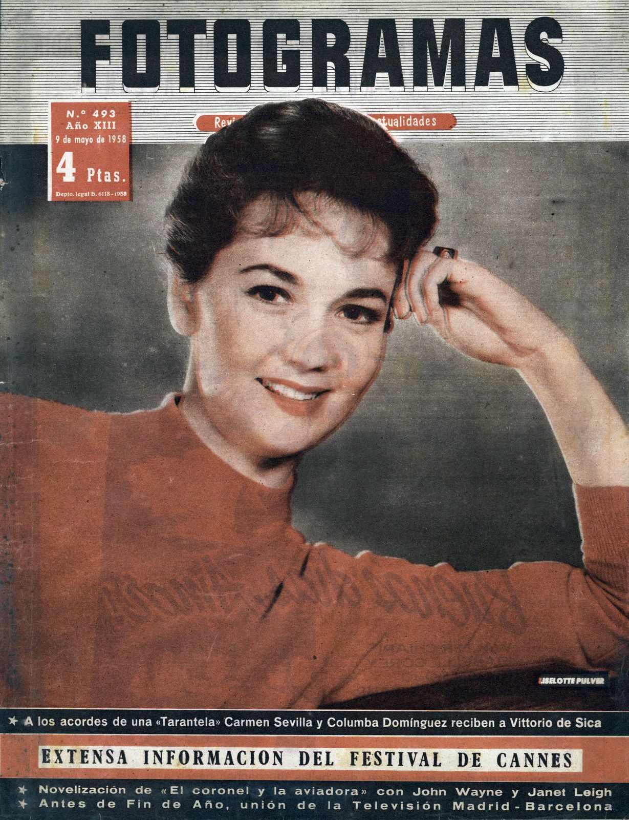 FOTOGRAMAS magazine side cover Issue 493 9 May 1958