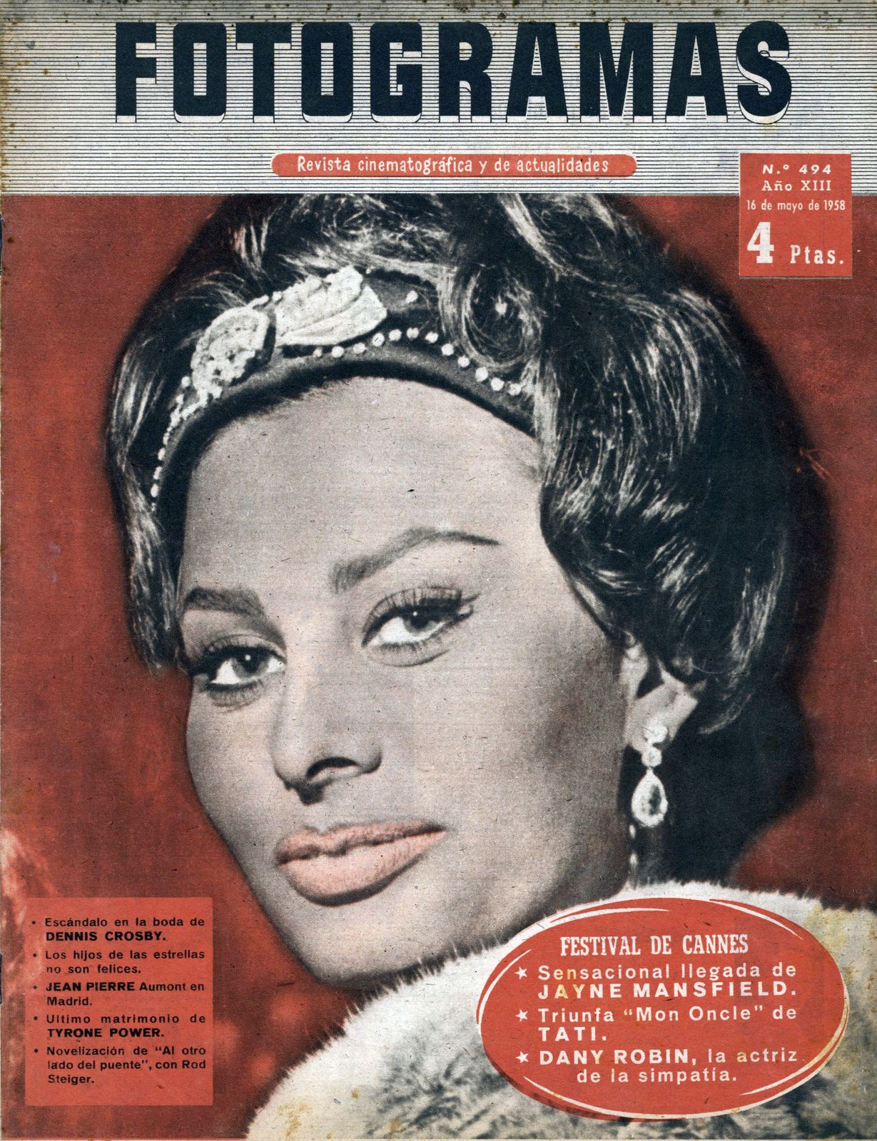 FOTOGRAMAS magazine side cover Issue 494 16 May 1958