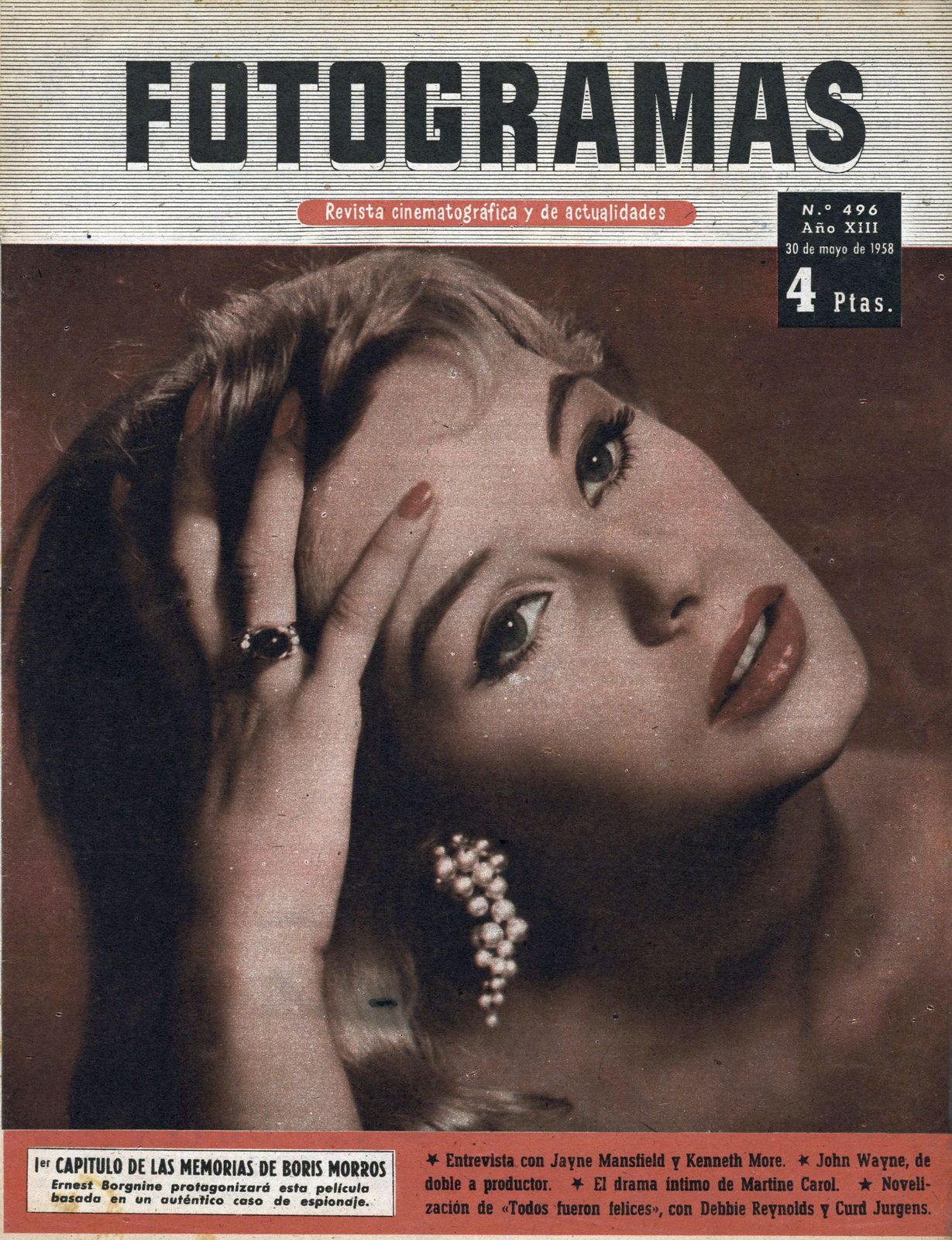 FOTOGRAMAS magazine side cover Issue 496 30 May 1958