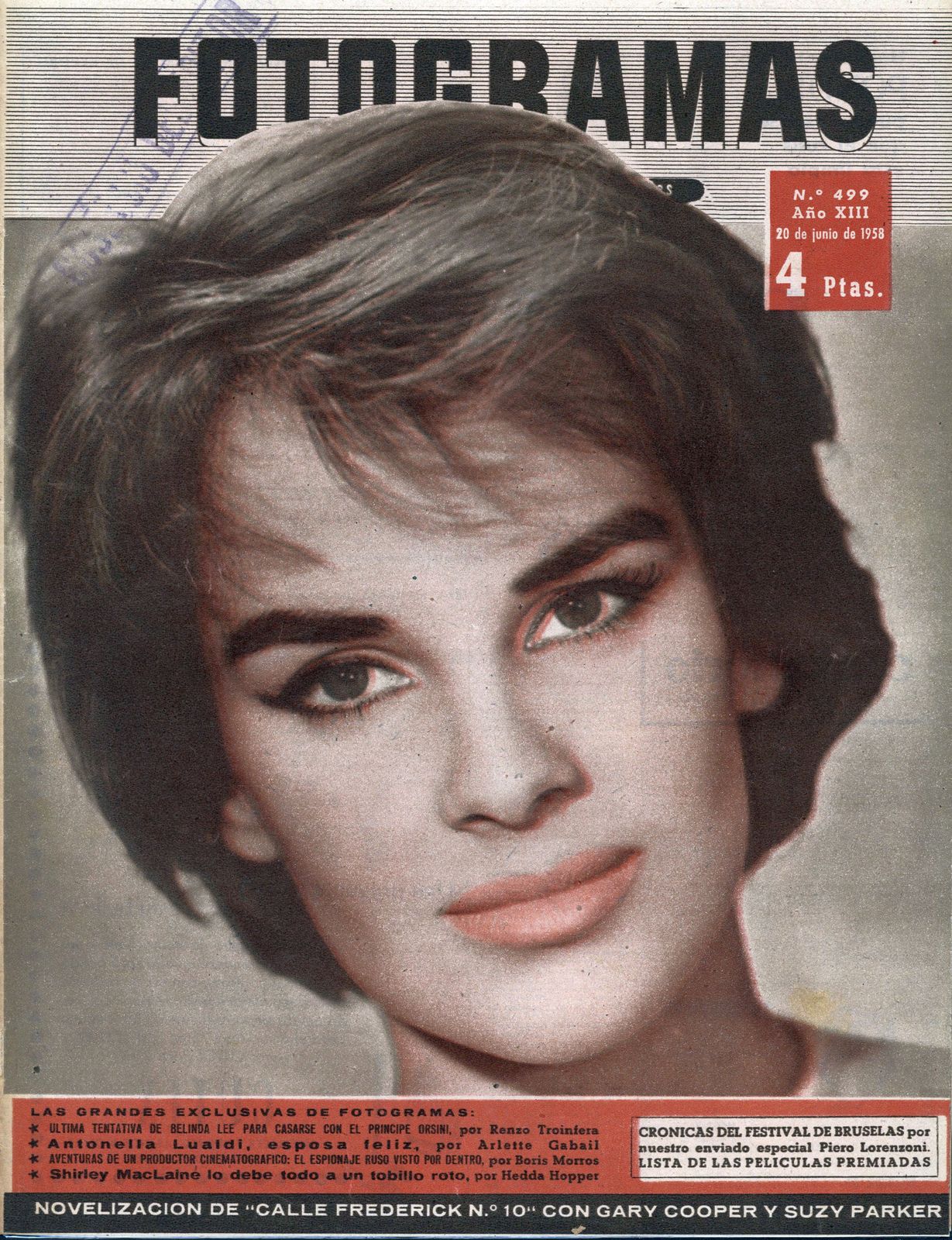 FOTOGRAMAS magazine side cover Issue 499 20 June 1958