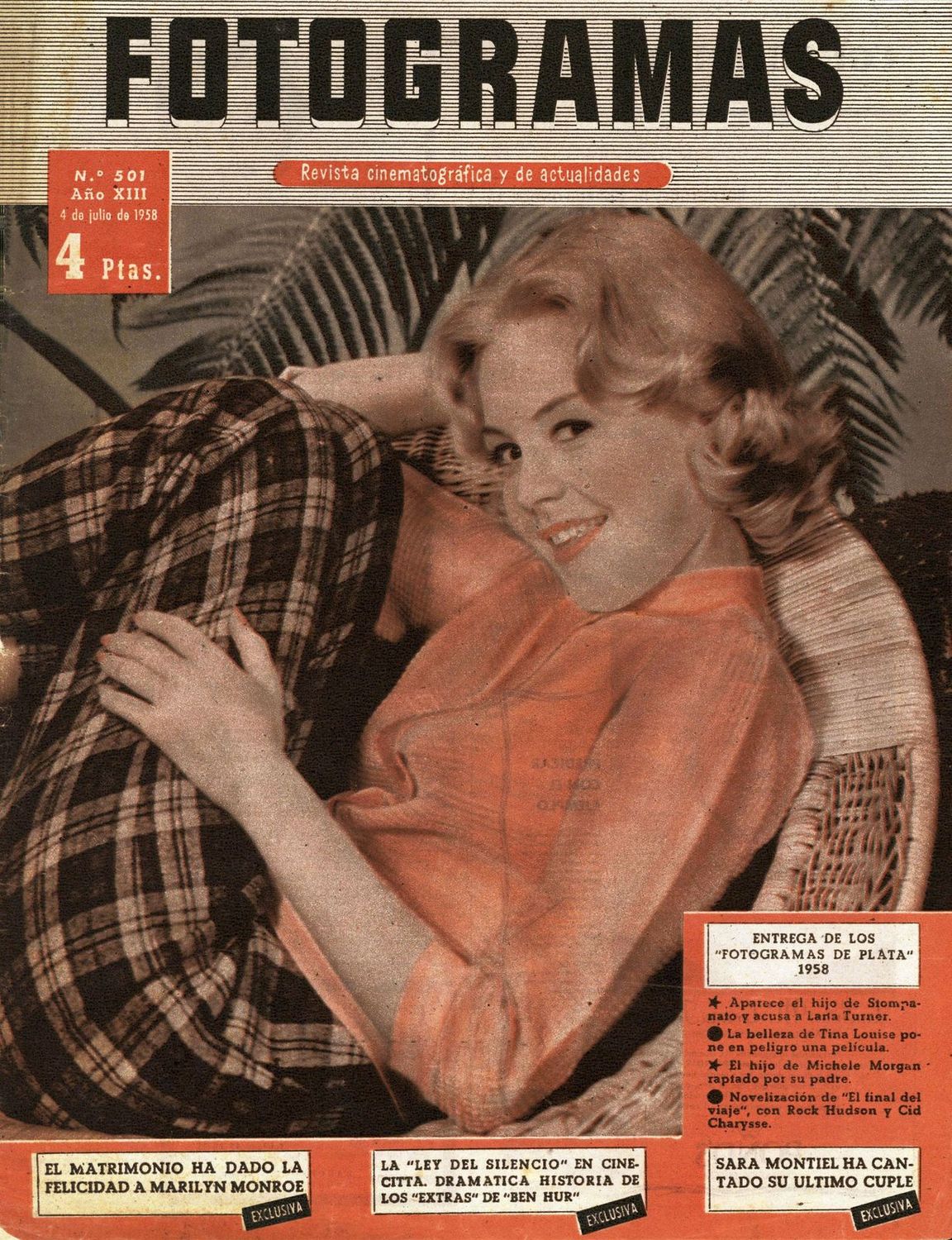 FOTOGRAMAS magazine side cover Issue 501 4 July 1958