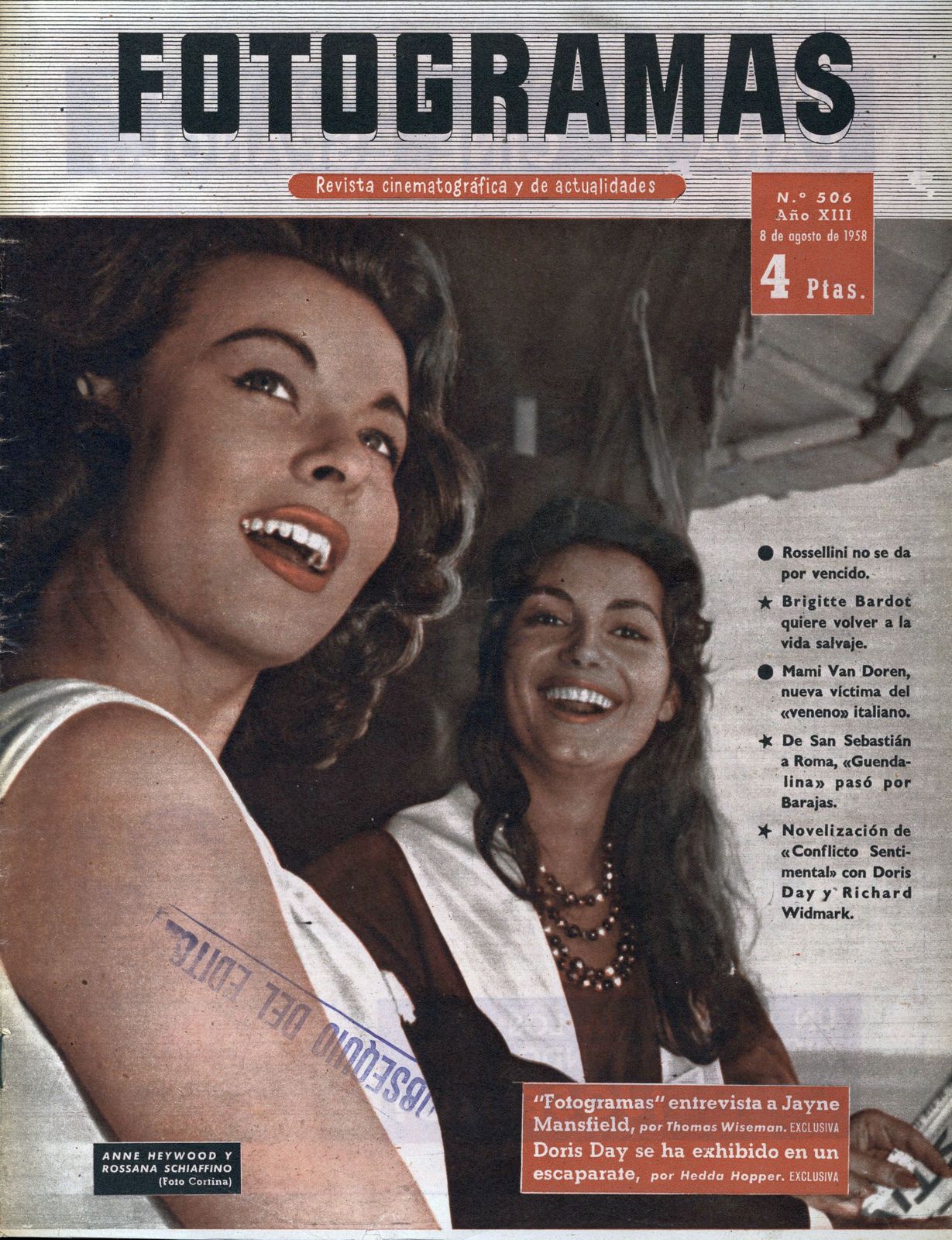 FOTOGRAMAS magazine side cover Issue 506 8 August 1958