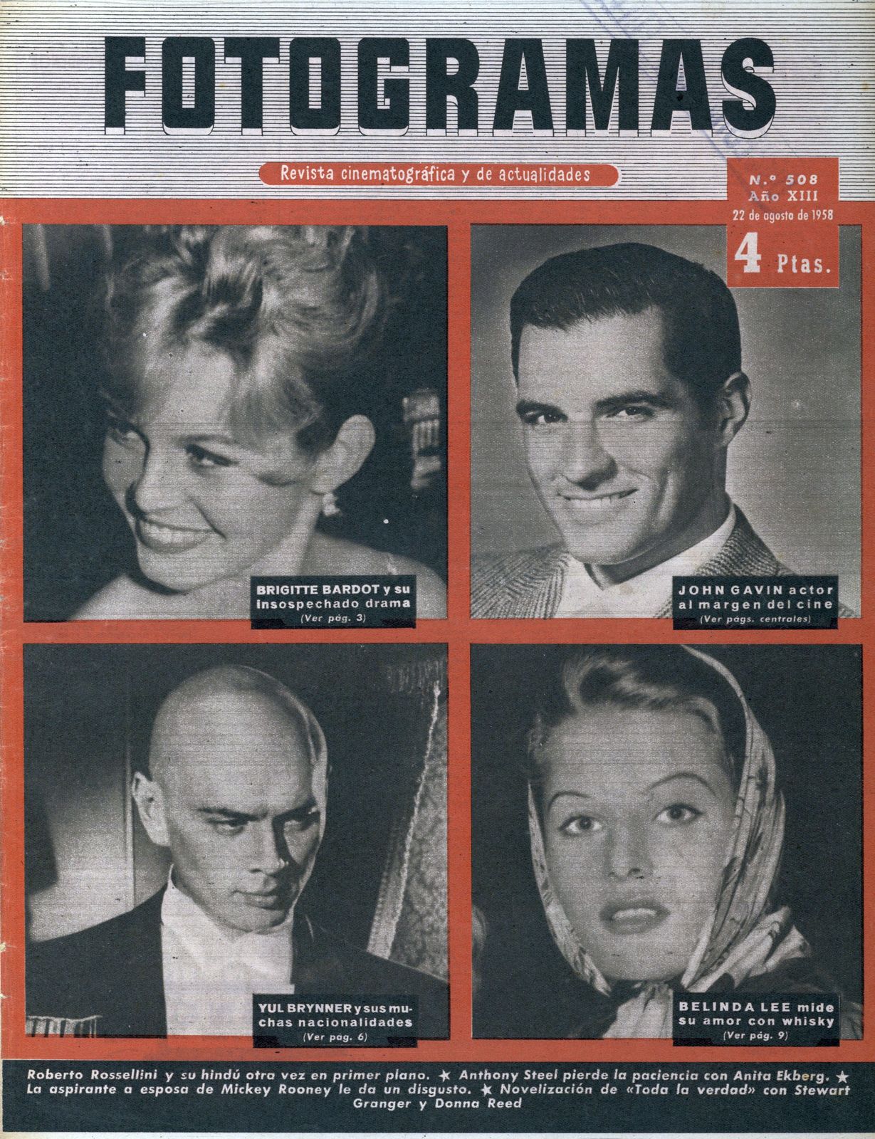 FOTOGRAMAS magazine side cover Issue 508 22 August 1958