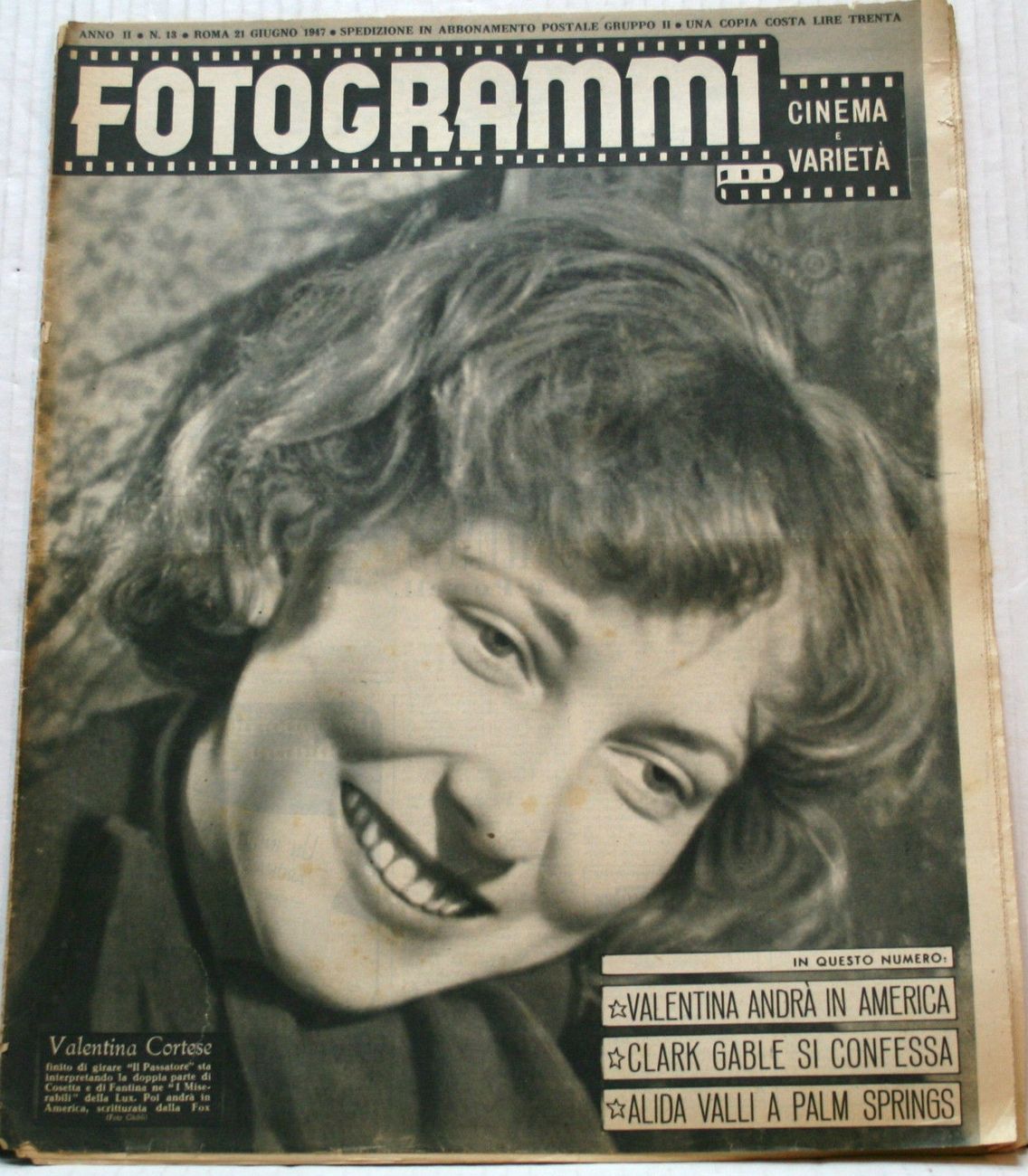 FOTOGRAMMI magazine side cover Issue 13 21 June 1947