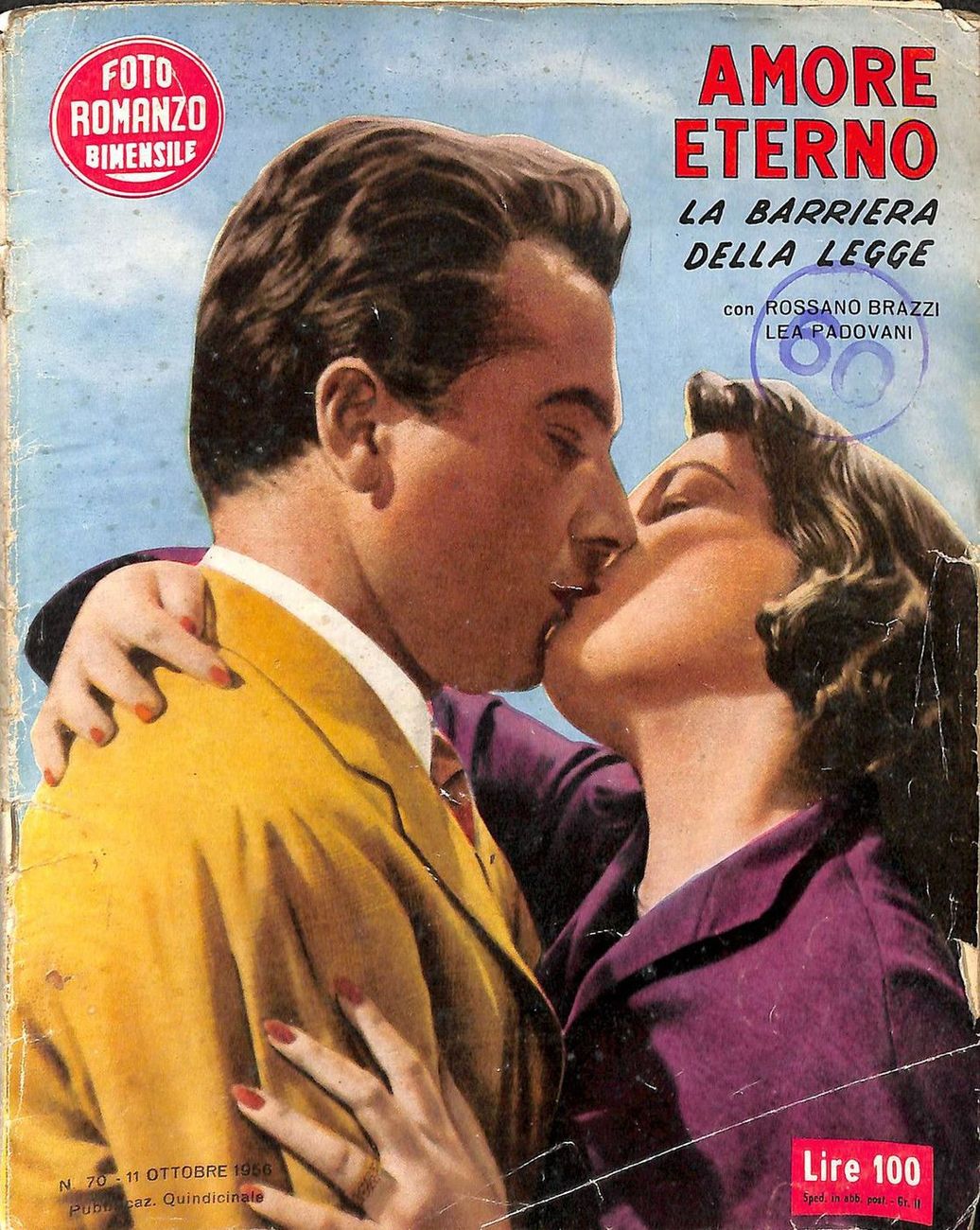 FOTO ROMANZO BIMENSILE magazine side cover Issue 70 11 October 1956