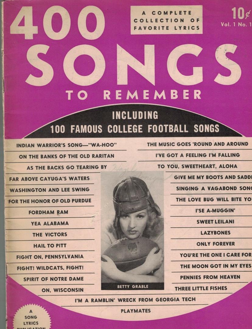 400 SONGS TO REMEMBER magazine side cover  Vol 1 No  10  December 1941