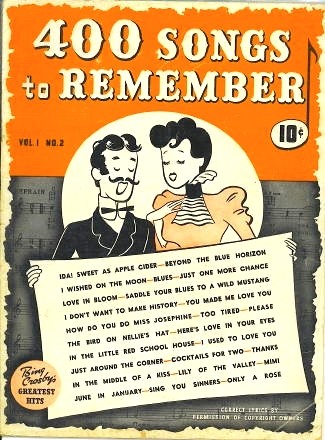 400 SONGS TO REMEMBER magazine side cover  Vol 1 No  2  May 1939
