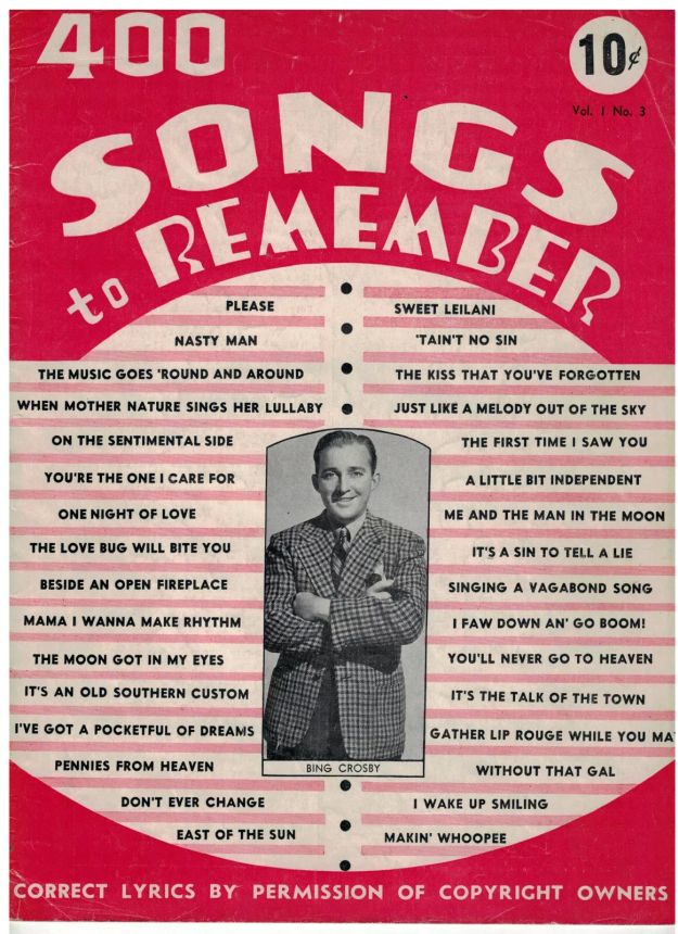 400 SONGS TO REMEMBER magazine side cover  Vol 1 No  3  September 1939