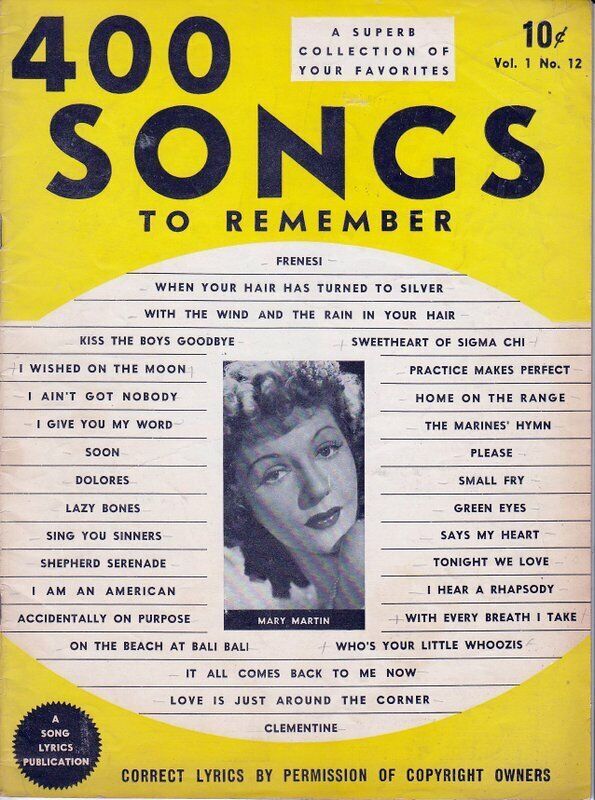400 SONGS TO REMEMBER magazine side cover  Vol 1 No  12   1941