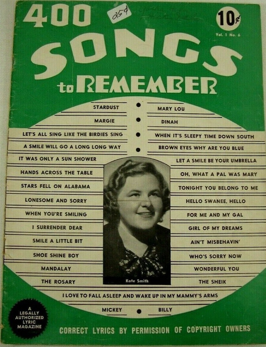 400 SONGS TO REMEMBER magazine side cover  Vol 1 No  6   1940