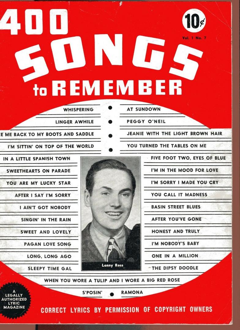 400 SONGS TO REMEMBER magazine side cover  Vol 1 No  7  March 1941
