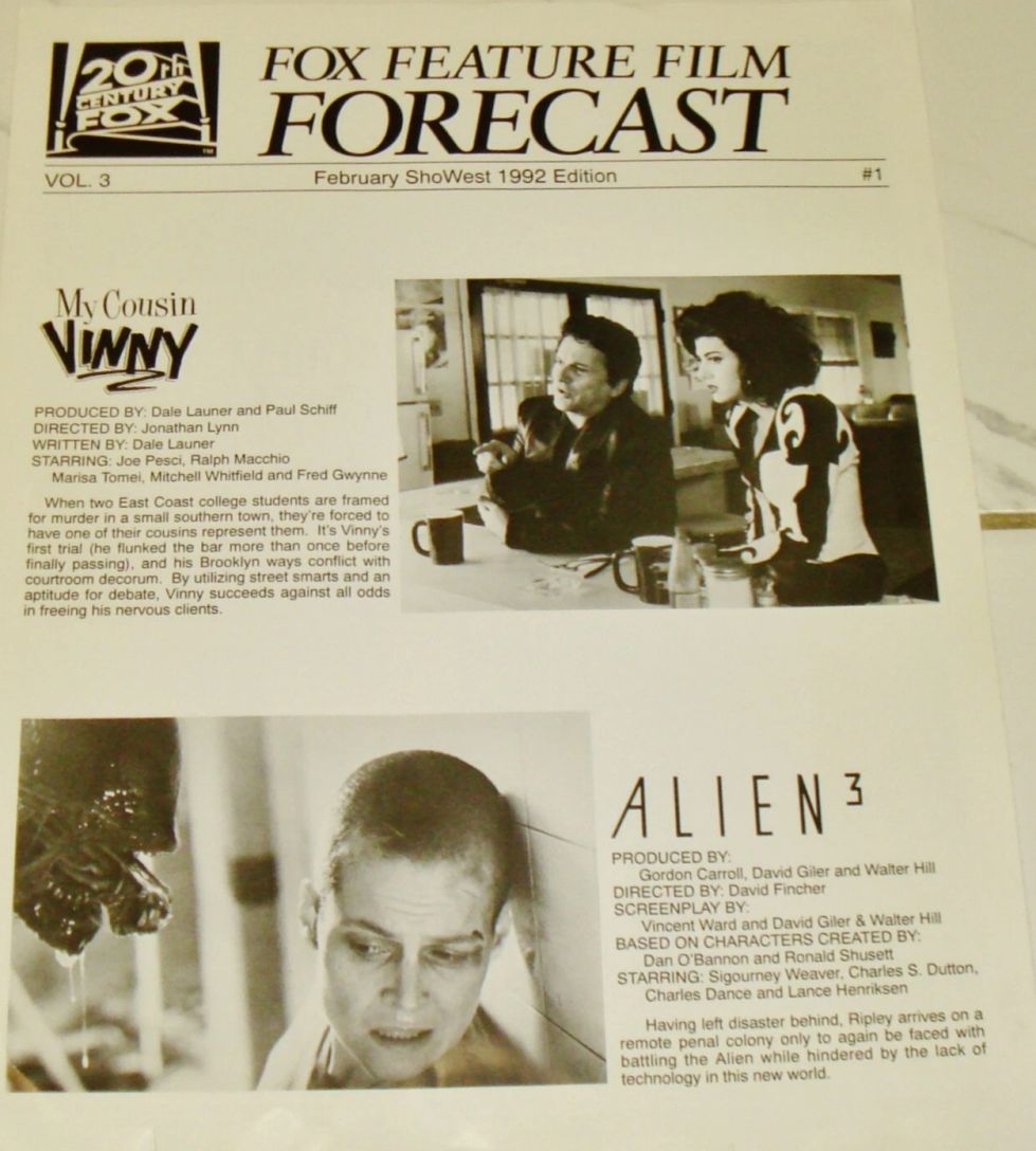 FOX FEATURE FILM FORECAST magazine side cover  February 1992