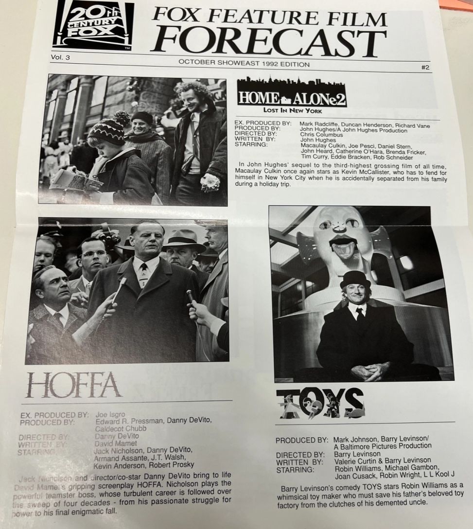 FOX FEATURE FILM FORECAST magazine side cover  October 1992