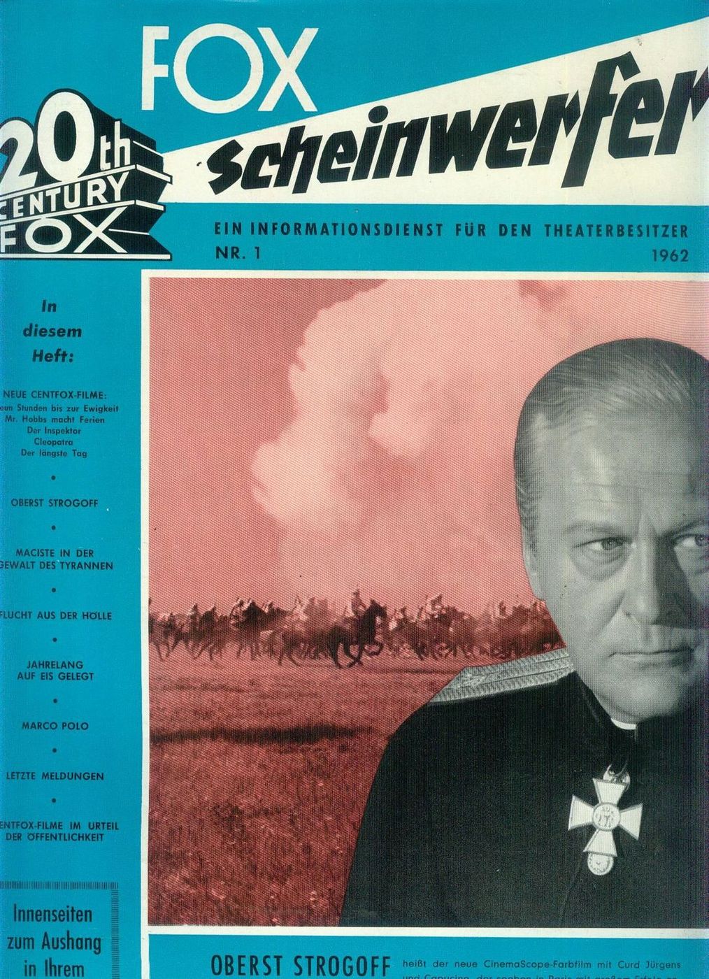 20TH CENTURY FOX SCHEINWERFER magazine side cover Issue 1   1962