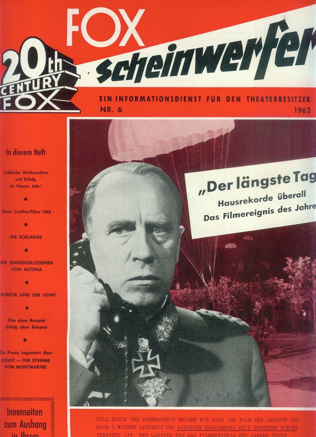 20TH CENTURY FOX SCHEINWERFER magazine side cover Issue 6   1962