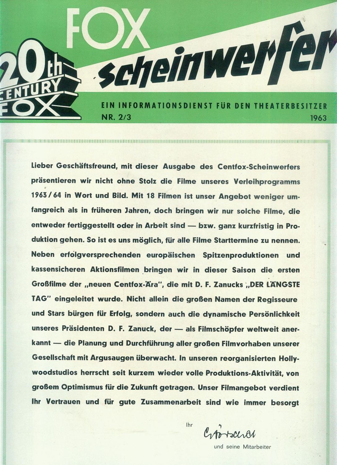 20TH CENTURY FOX SCHEINWERFER magazine side cover Issue 2-3   1963