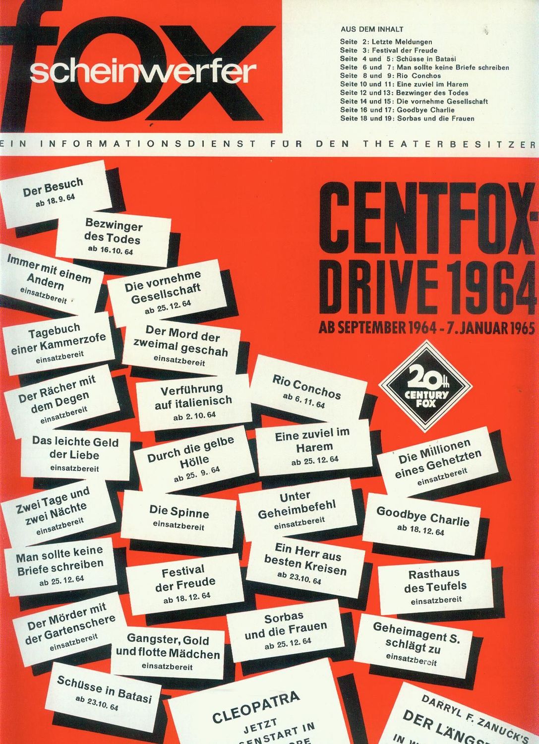 20TH CENTURY FOX SCHEINWERFER magazine side cover Issue 4   1964