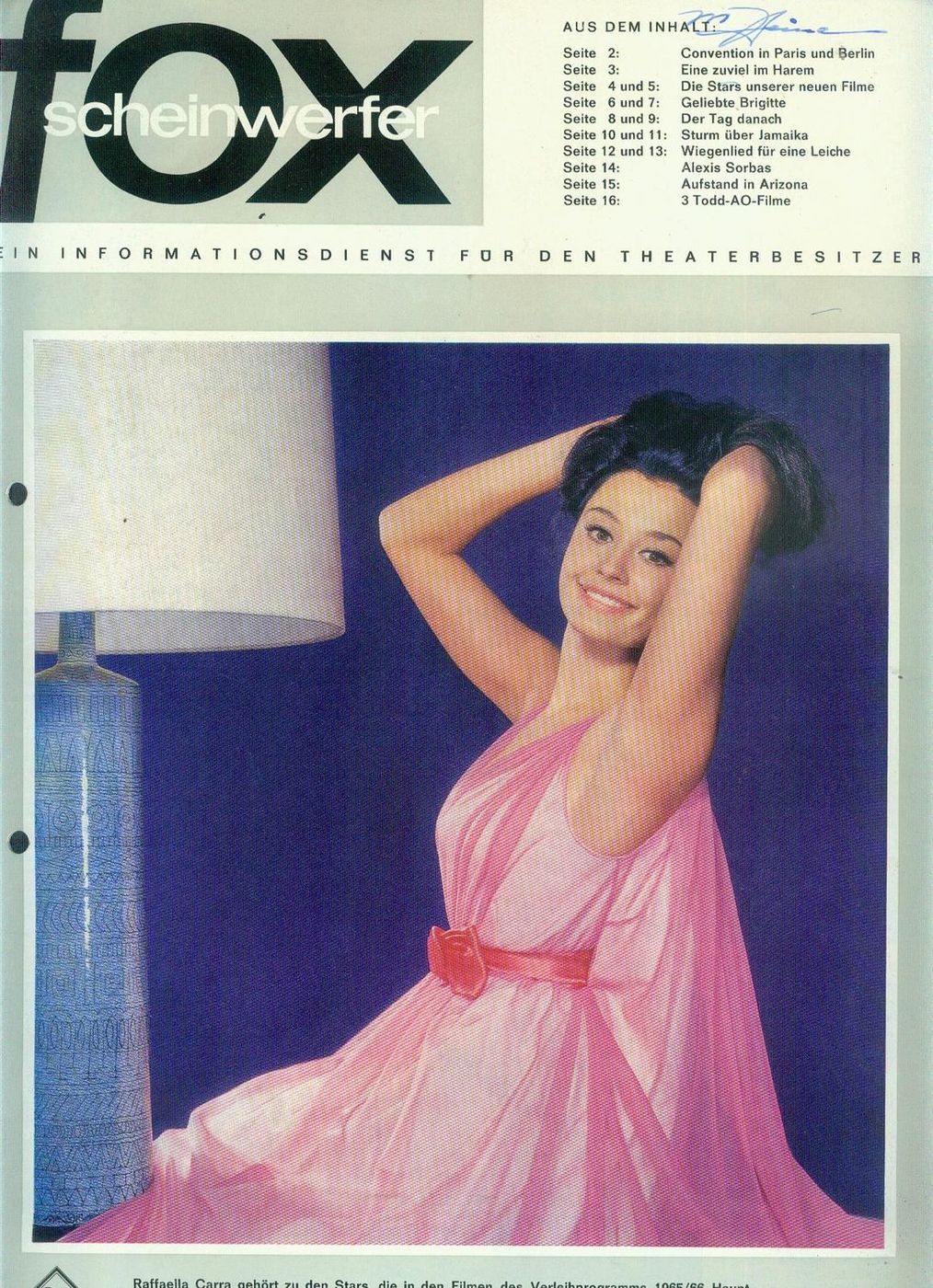 20TH CENTURY FOX SCHEINWERFER magazine side cover Issue 1   1965