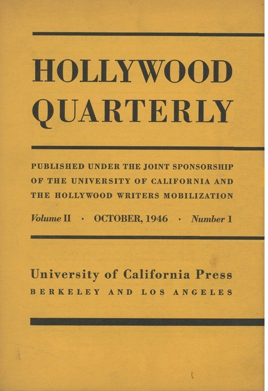 HOLLYWOOD QUARTERLY magazine side cover  Vol 2 # 1 October/November/December 1946