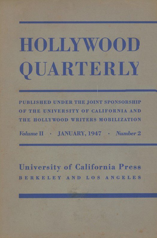 HOLLYWOOD QUARTERLY magazine side cover  Vol 2 # 2 January/February/March 1947