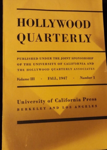 HOLLYWOOD QUARTERLY magazine side cover  Vol 3 # 1 September/October/November 1947