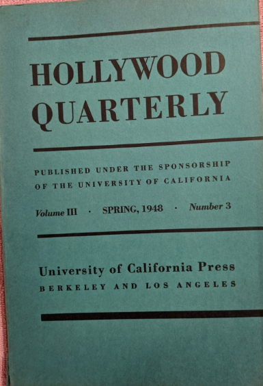 HOLLYWOOD QUARTERLY magazine side cover  Vol 3 # 3 Spring/March/April/May 1948