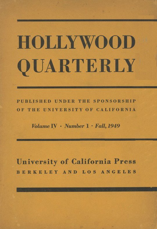 HOLLYWOOD QUARTERLY magazine side cover  Vol 4 # 1 Fall/September/October/November 1949