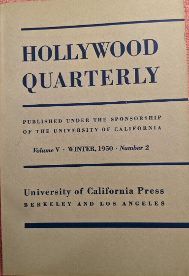 HOLLYWOOD QUARTERLY magazine side cover  Vol 5 # 2 Winter/December 1950