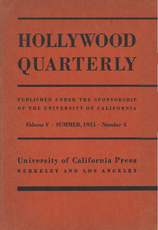 HOLLYWOOD QUARTERLY magazine side cover  Vol 5 # 4 Summer/June/July/August 1951