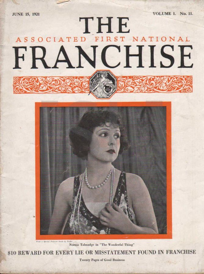 THE ASSOCIATED FIRST NATIONAL FRANCHISE  magazine side cover Issue 11 15 June 1921