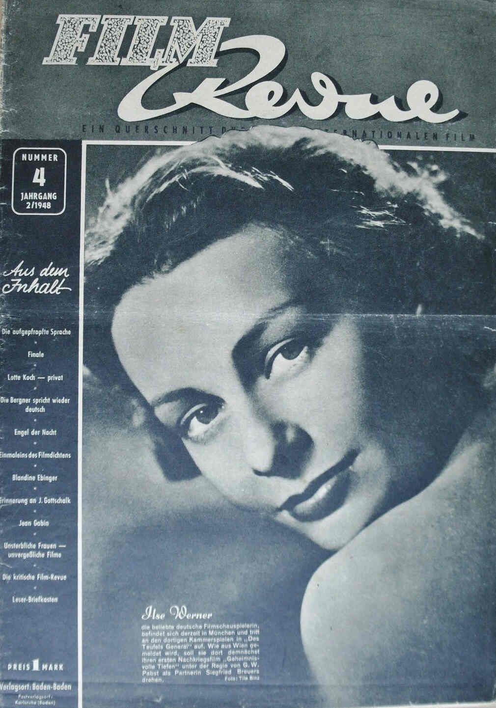 FILM REVUE magazine side cover Issue 4  1948