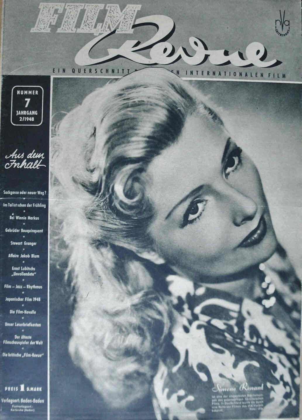FILM REVUE magazine side cover Issue 7  1948