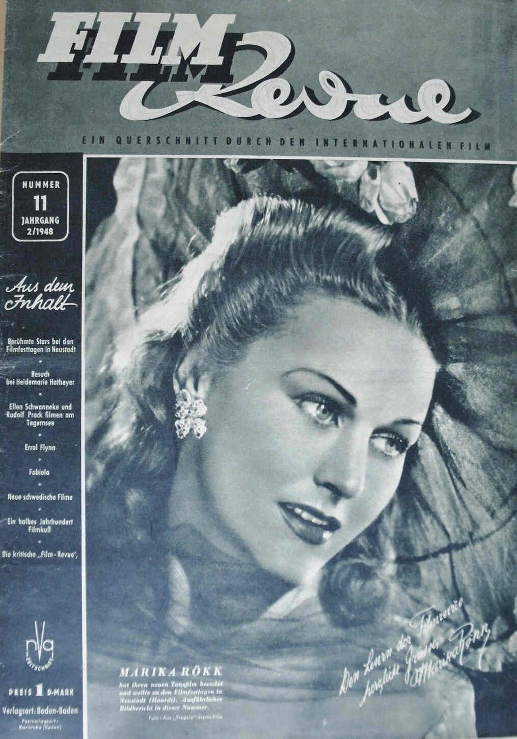 FILM REVUE magazine side cover Issue 11  1948