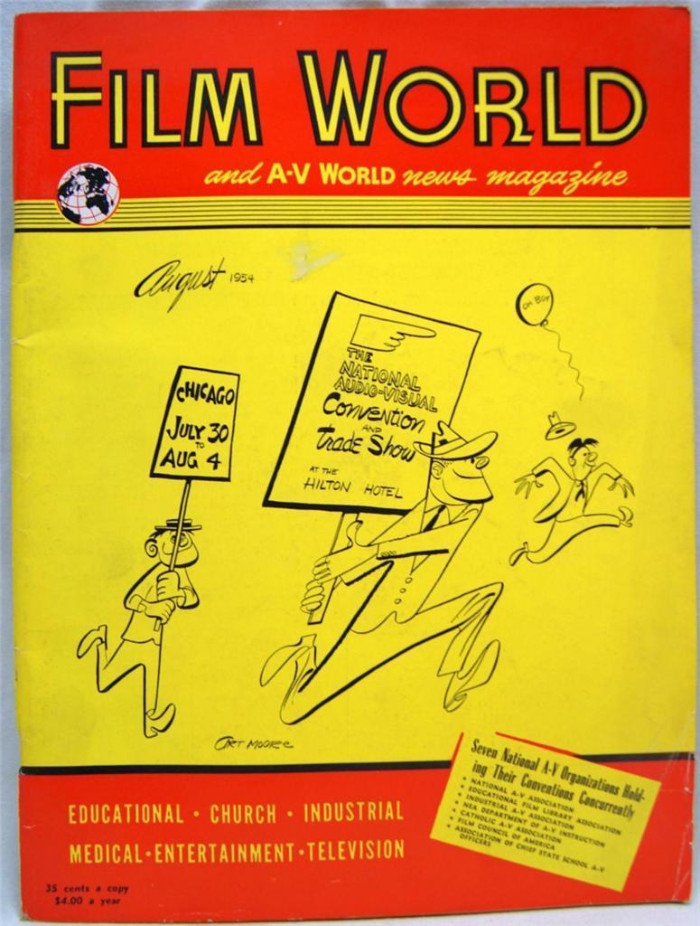 FILM WORLD AND AV WORLD NEWS magazine side cover August 1954