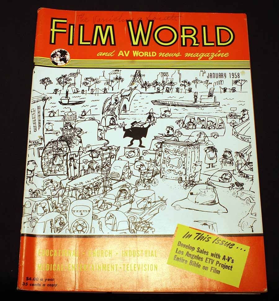 FILM WORLD AND AV WORLD NEWS magazine side cover January 1958