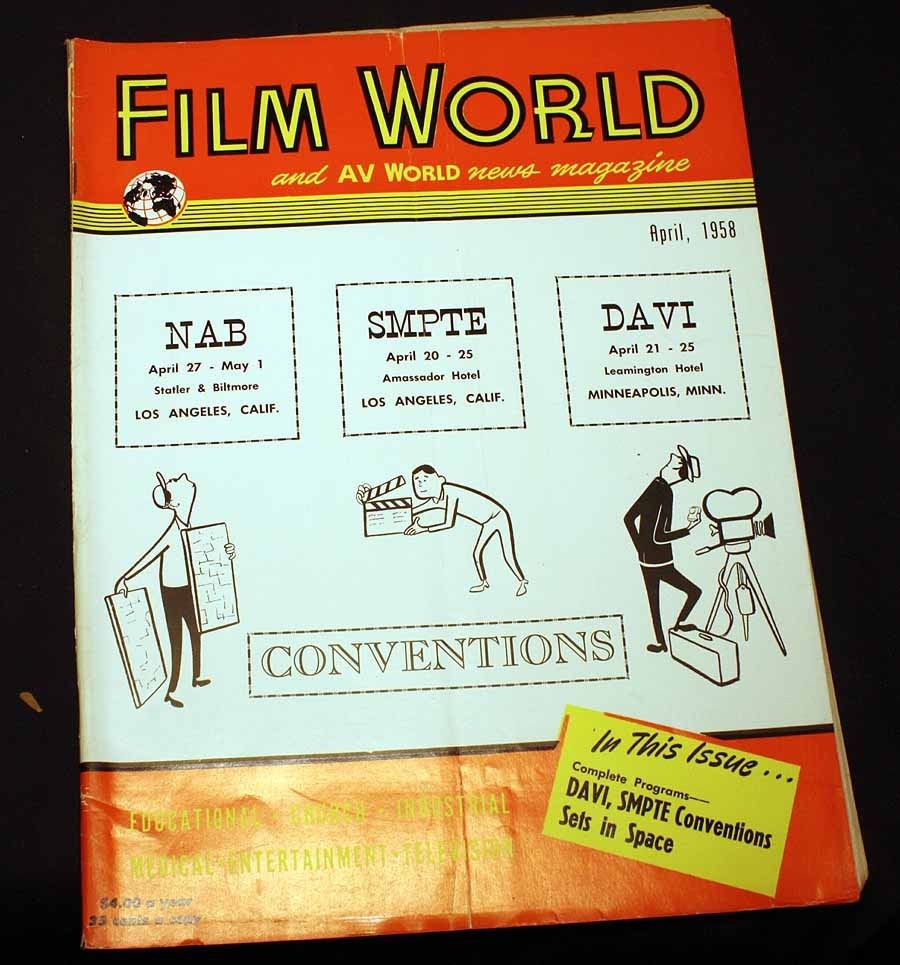 FILM WORLD AND AV WORLD NEWS magazine side cover April 1958