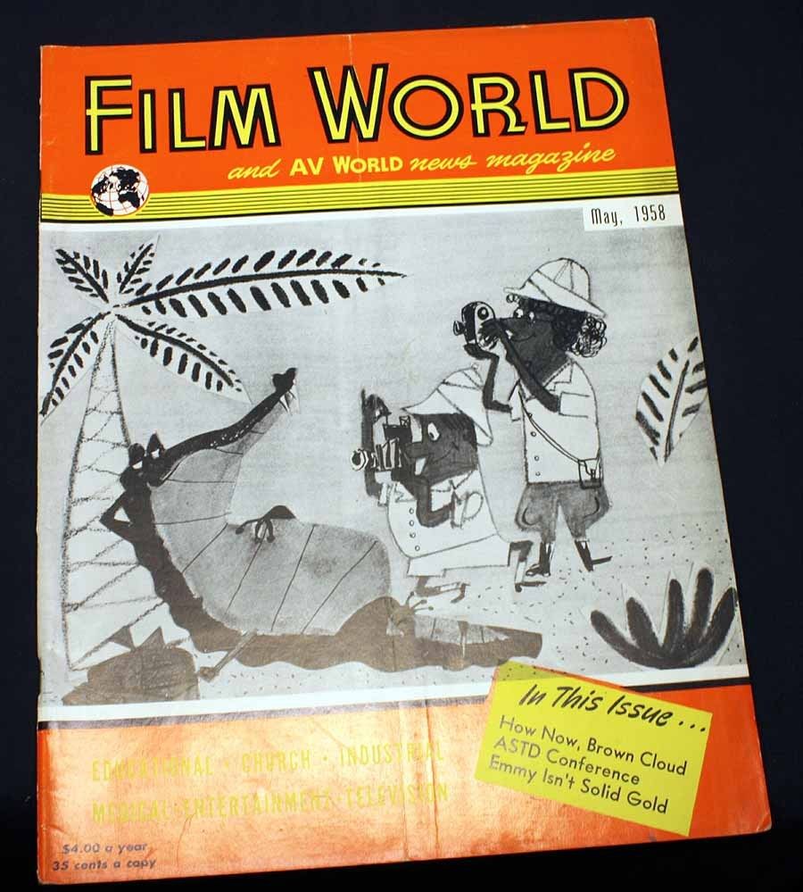 FILM WORLD AND AV WORLD NEWS magazine side cover May 1958