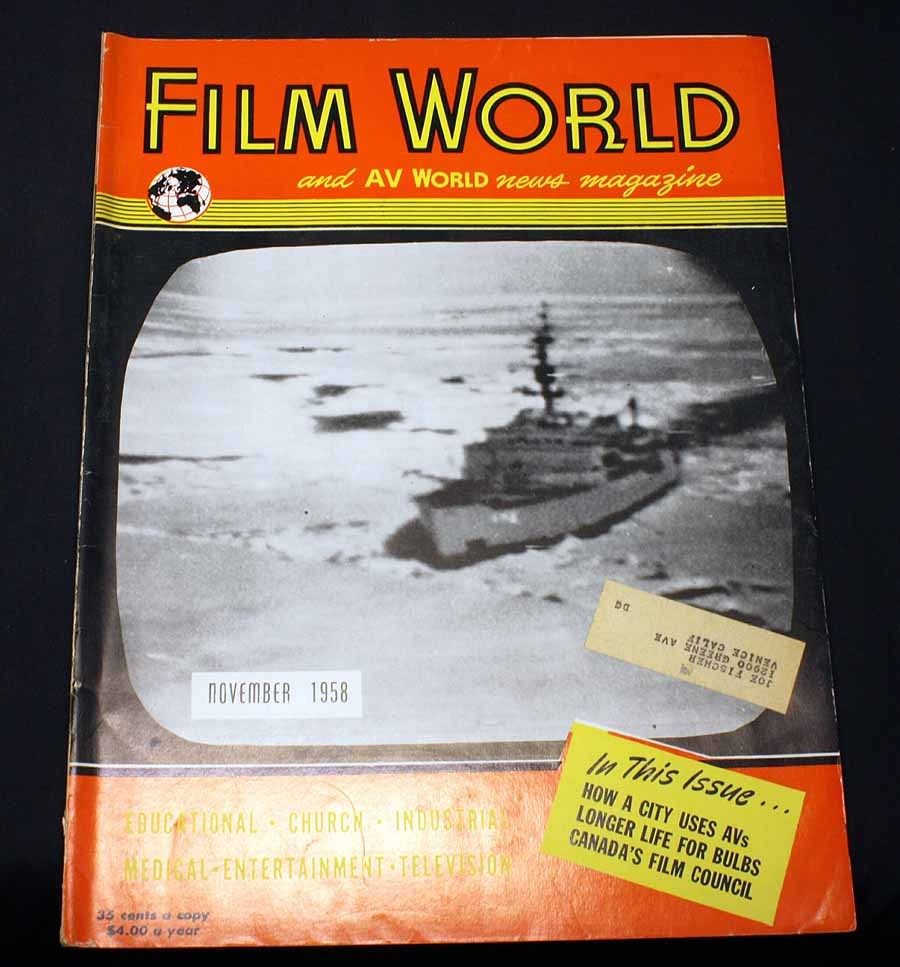 FILM WORLD AND AV WORLD NEWS magazine side cover November 1958
