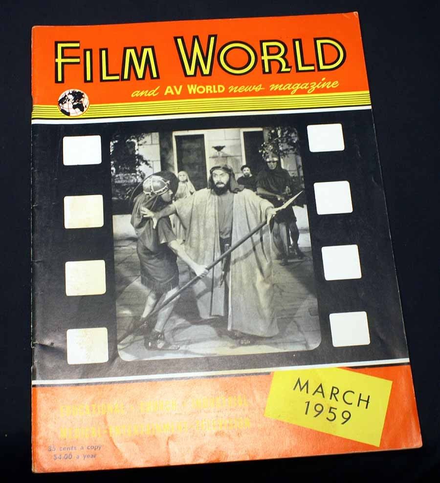 FILM WORLD AND AV WORLD NEWS magazine side cover March 1959