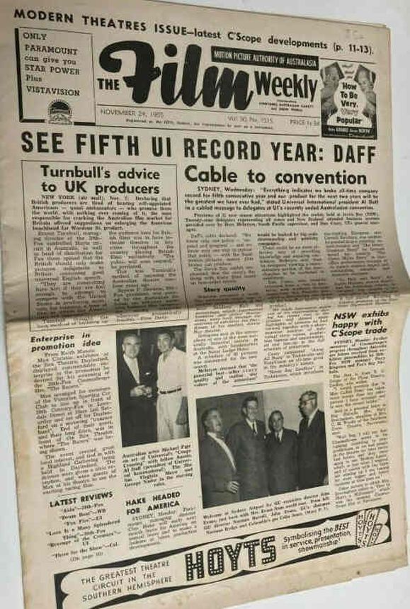 FILM WEEKLY (AUSTRALIA) magazine side cover Issue 1515 24 November 1955