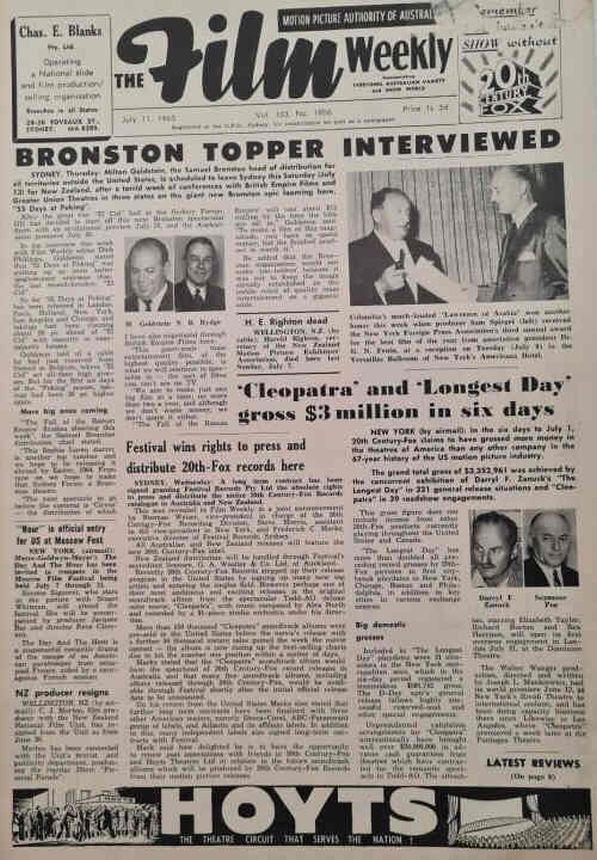 FILM WEEKLY (AUSTRALIA) magazine side cover Issue 1906 11 July 1963