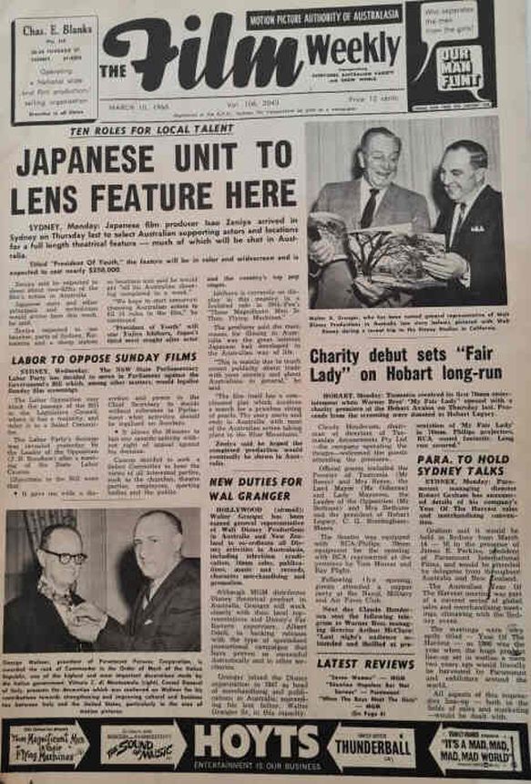 FILM WEEKLY (AUSTRALIA) magazine side cover Issue 2043 10 March 1966