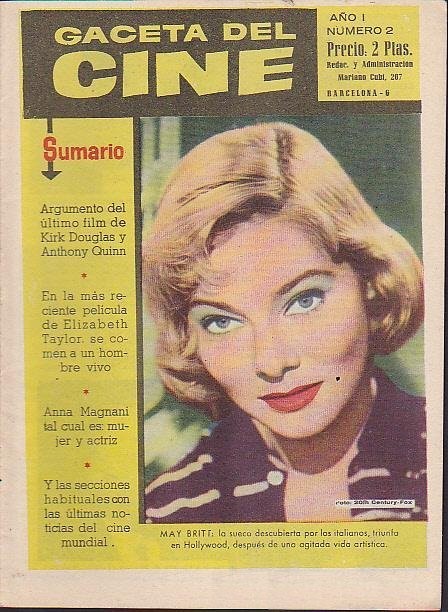 GACETA DEL CINE magazine side cover Issue 2  1960