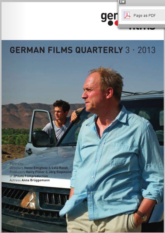 GERMAN FILMS QUARTERLY magazine side cover Issue 148 July/August/September 2013